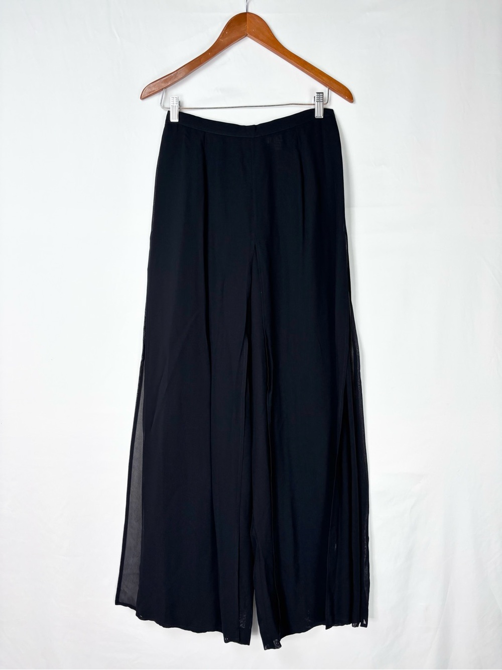Vintage 90s Cache Wide Leg Chiffon Pant Black Size 8 Layered
